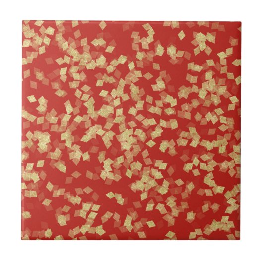 Rood Goud Confetti Abstract Tegeltje (Voorkant)