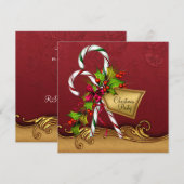 Rood Goud Damask Candy Canes Kerstfeest Kaart (Voorkant / Achterkant)