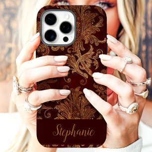  Rood Goud Damask Custom Name iPhone 16 Pro Max Hoesje