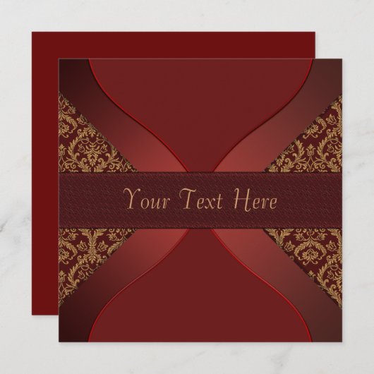 Rood Goud Damask Kerstfeest Uitnodigingen (Voorkant / Achterkant)
