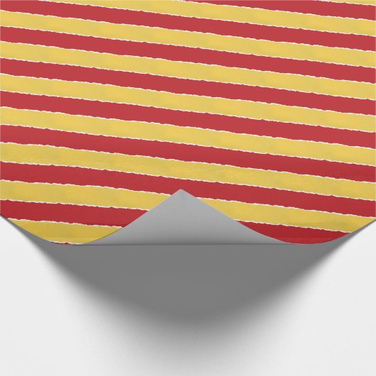 Rood Goud Diagonale Strepen Faux Gescheurde Kerstm Cadeaupapier (Hoek)
