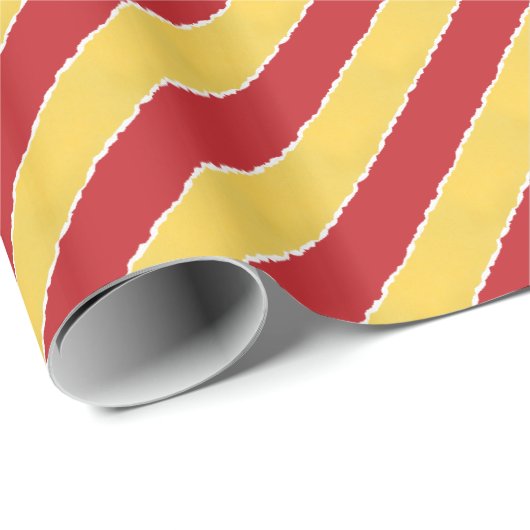 Rood Goud Diagonale Strepen Faux Gescheurde Kerstm Cadeaupapier (Rol Hoek)