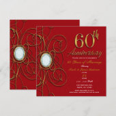 Rood & Goud Diamant 60 60e Jubileum Kaart (Voorkant / Achterkant)