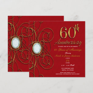 Rood & Goud Diamant 60 60ste Verjaardag Kaart