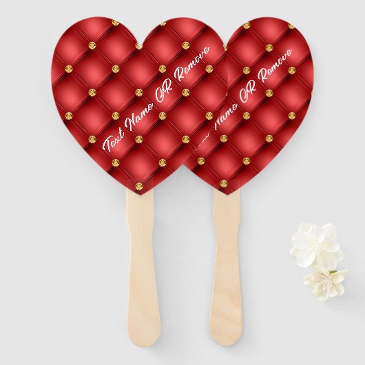 Rood Goud Diamant Getuft Custom Tekst Hand Fan Handwaaier (Voorkant en achterkant)
