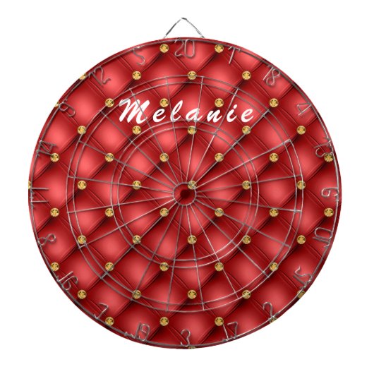 Rood Goud Diamant Tufted Custom Naam Dart Board Dartbord (Voorkant)