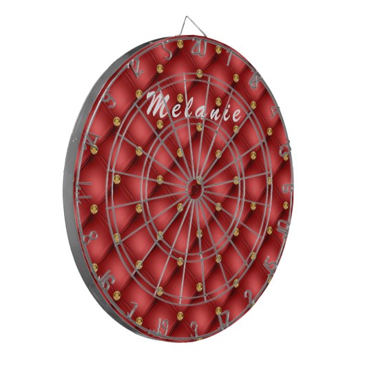 Rood Goud Diamant Tufted Custom Naam Dart Board Dartbord (Voorkant Links)