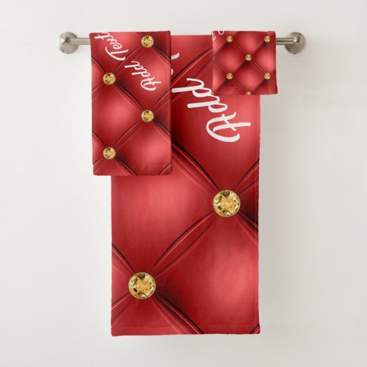 Rood Goud Diamant Tufted Custom Tekst Badhanddoeke Bad Handdoek (Insitu)