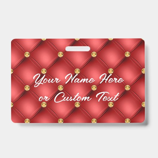 Rood Goud Diamant Tufted Custom Tekst Naam Badge (Voorzijde)
