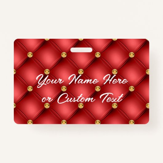 Rood Goud Diamant Tufted Custom Tekst Naam Badge (Voorkant)