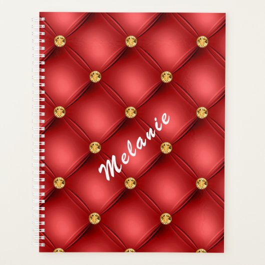 Rood Goud Diamant Tufted Custom Text Planner (Voorkant)