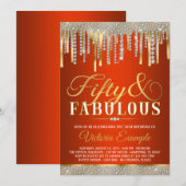 Rood Goud Diamanten Drip Fabulous 50 Verjaardagsfe Kaart (Voorkant / Achterkant)