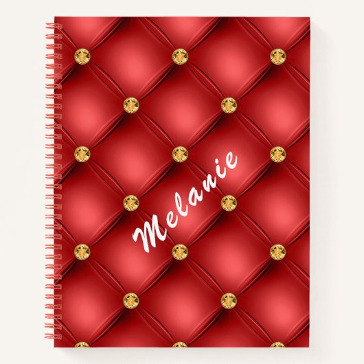 Rood Goud Diamond Tufted Custom Text Notitieboek (Voorkant)