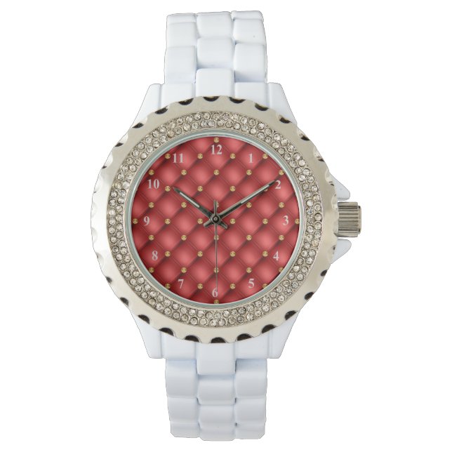Rood Goud Diamonds Tufted Watch Horloge (Voorkant)