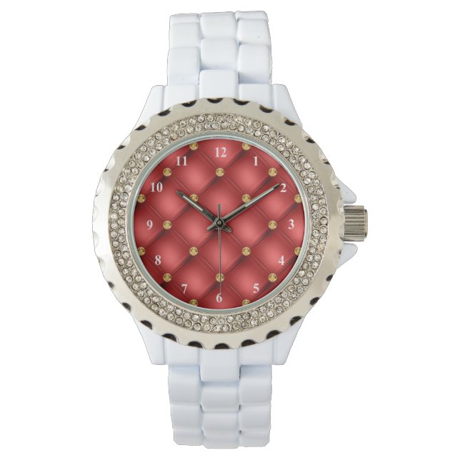 Rood Goud Diamonds Tufted Watch Horloge (Voorkant)