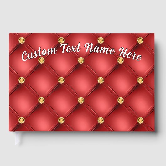Rood Goud Edelsteen Tufted Custom Text Gastboek Gastenboek (Voorkant)