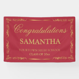 Rood Goud Elegant  Afstuderen Spandoek