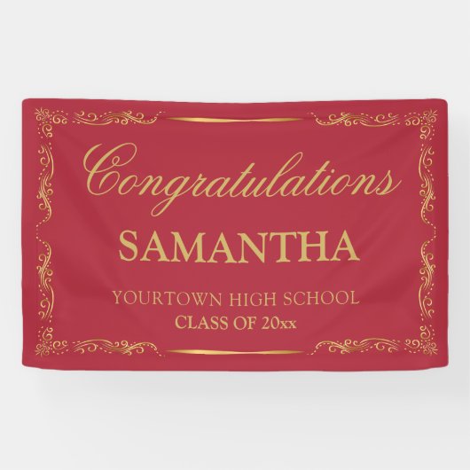 Rood Goud Elegant Afstuderen Spandoek (Horizontaal)