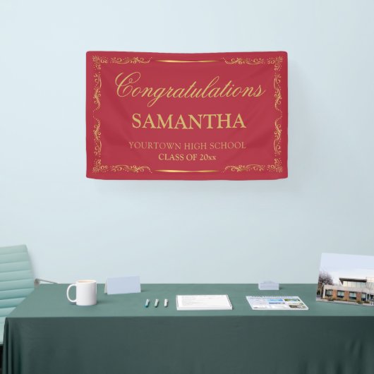 Rood Goud Elegant  Afstuderen Spandoek (Beurs)