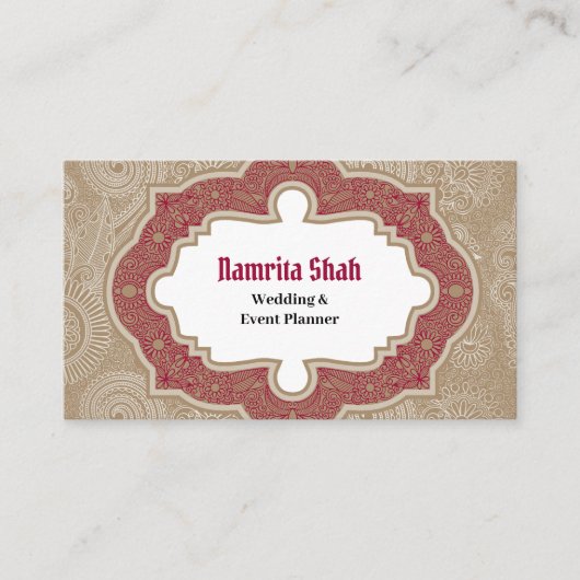 Rood Goud Elegant Damask Modern Paisleys Patroon Visitekaartje (Voorkant)