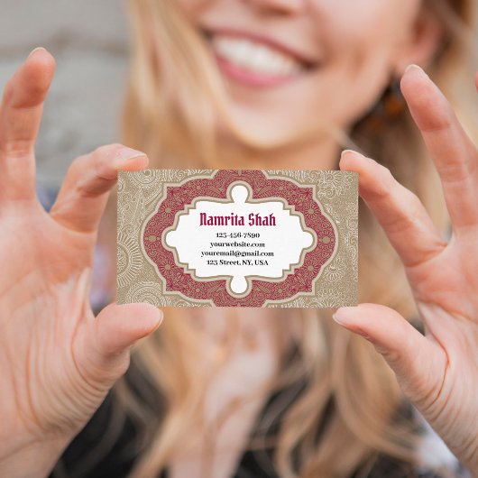 Rood Goud Elegant Damask Modern Paisleys Patroon Visitekaartje
