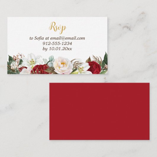 Rood & Goud Elegant Quinceañera RSVP Informatiekaartje (Voorkant / Achterkant)