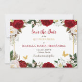 Rood & Goud Elegant Quinceañera Save The Date (Voorkant)
