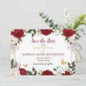 Rood & Goud Elegant Quinceañera Save The Date (Staand voorkant)