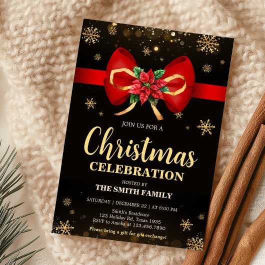 Rood Goud Elegante Bow Vakantie Kerstfeest Kaart