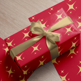 Rood goud elegante sterren patroon Kerstmis Cadeaupapier