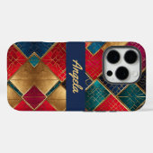 Rood goud en blauwe vierkanten Case-Mate iPhone case (Achterkant (horizontaal))