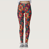 Rood goud en blauwe vierkanten leggings (Voorkant)