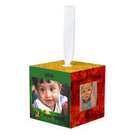 Rood, Goud en Groen Photo Cube Ornament