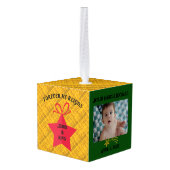 Rood, Goud en Groen Photo Cube Ornament (Achter hoekig)