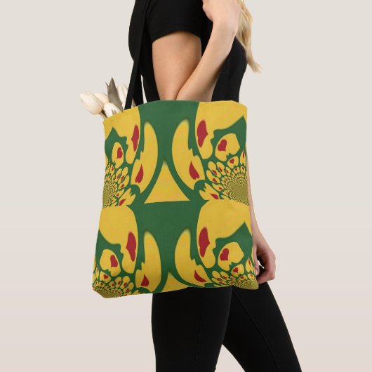 Rood Goud en Groen Rasta kleuren Patroon Art Desig Tote Bag (Dichtbij)