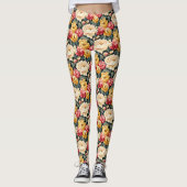 Rood Goud en Ivoor Bloemen Leggings (Voorkant)