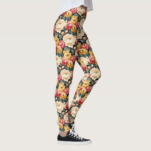 Rood Goud en Ivoor Bloemen Leggings (Rechts)