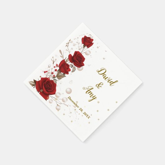 Rood, goud en wit elegante bruiloft servetten (Hoek)