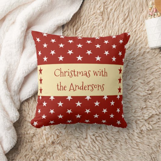 Rood goud en wit met sterren en kerstnaam kussen (Deken)