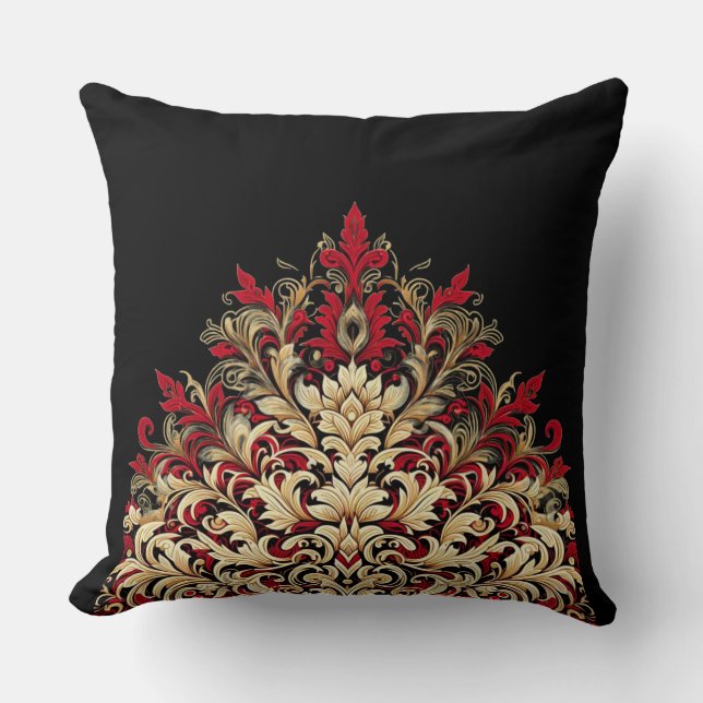 Rood goud en zwart Damask Sierkussen (Voorkant)