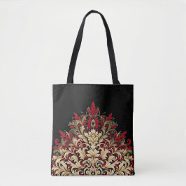 Rood goud en zwart damast tote bag