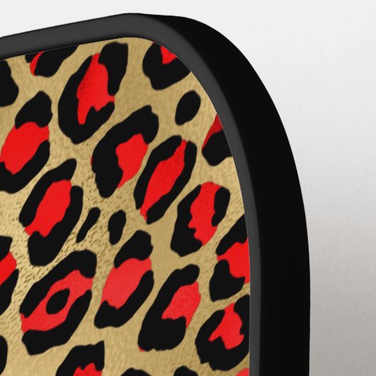 Rood goud en zwarte Folie Lopard-penseelstreken Pickleball Paddle (Links Detail)
