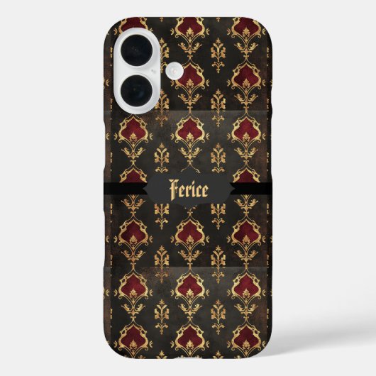 Rood Goud en Zwarte Gotische Damast Case-Mate iPhone Case (Achterkant)