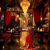 Rood Goud Fabulous Art Deco Jurk Etnische Vrouw Kaart