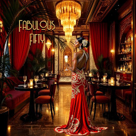 Rood Goud Fabulous Art Deco Jurk Etnische Vrouw Kaart