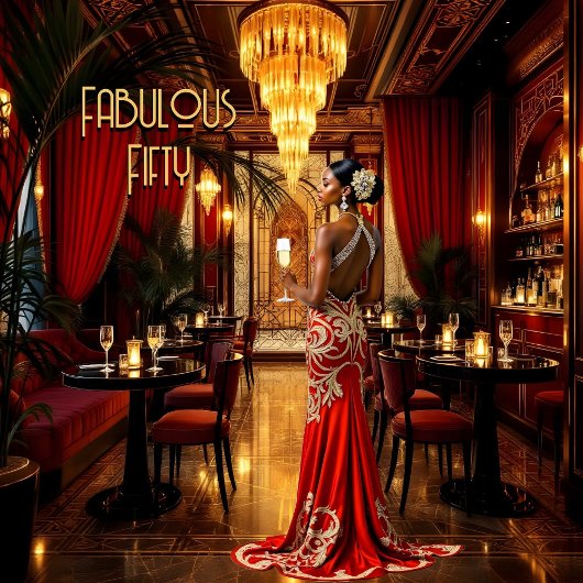 Rood Goud Fabulous Art Deco Jurk Etnische Vrouw Kaart