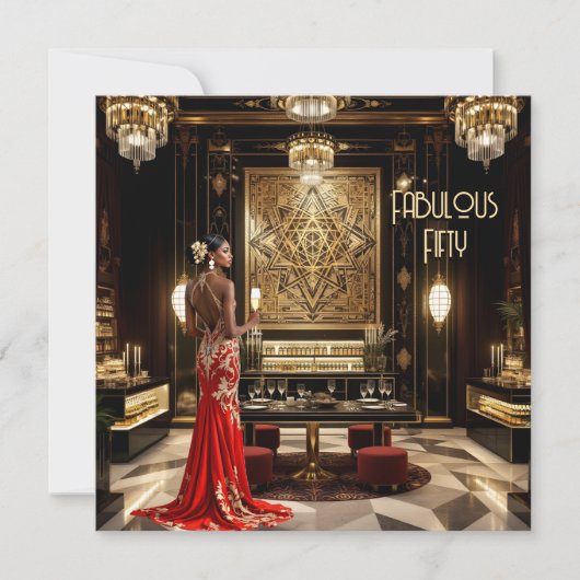 Rood Goud Fabulous Art Deco Room Etnische vrouw Kaart (Voorkant)