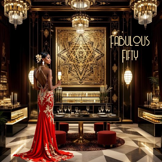 Rood Goud Fabulous Art Deco Room Etnische vrouw Kaart