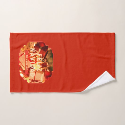 Rood Goud Familie Elegant Feliz Navidad Kerstmis Handdoek (Handdoek)