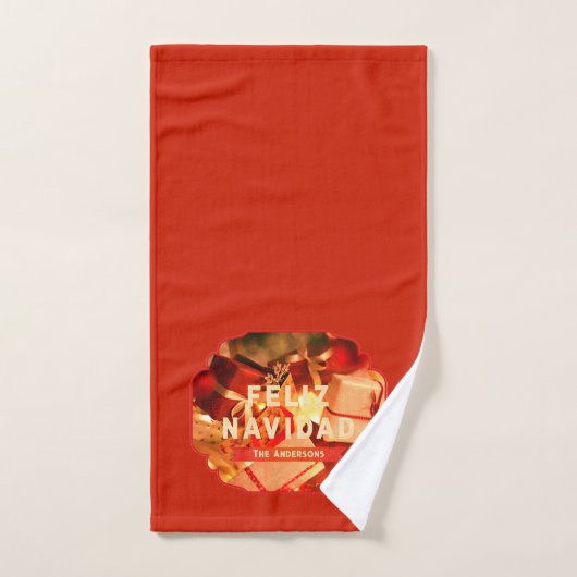 Rood Goud Familie Elegant Feliz Navidad Kerstmis Handdoek (Handdoek)